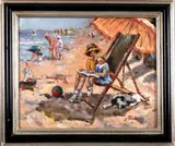 D. Pelotti, strandgezicht, Pelotti 21e eeuw, olieverf op paneel, strandgezicht met figuren 40x50cm