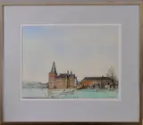 Feliciano Siewert, aquarel kasteel, Ciano Siewert (Rotterdam 1942 - ), aquarel op papier, gezicht op kasteel 51x39cm