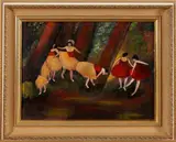 Gerard Diepeveen, danseressen, Gerard Diepeveen (Enschede), olieverf op paneel, danseressen in het bos 30x40cm