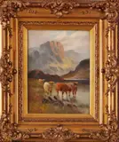 C. Wodwald, Schotse hooglanders, Wodwald, Engelse school, olieverf op linnen, Schotse hooglanders in bergachtig landschap 30x40cm