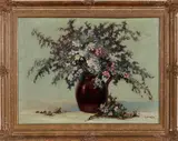 M. v.d. Berg, Bloemstilleven, Mijndert van den Berg (1876 Gorinchem - 1967 Den Haag), olieverf op linnen, vaas met bloemen 60x80cm