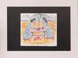 Anton Heyboer, pastel strand, Anton Heyboer (1924 - 2005), gemengde techniek op papier, twee figuren aan het strand 36x39cm