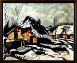 H. de Wit, boerderij, H. de Wit '99, olieverf op linnen, dorps wintergezicht 50x40cm