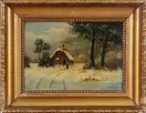 J. Cate, winter, Cate begin 20e eeuw, olieverf op paneel, winterlandschap 44x30cm