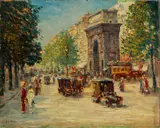 Anton Dirckx, Parijs, Anton Dirckx (Rotterdam 1878 - 1927 Den Haag), olieverf op paneel, stadsgezicht Parijs met oldtimer en figuren 41x33cm
