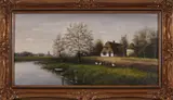 Ongesigneerd ca, bloesemboom, 1940, olieverf op linnen, landschap met bloesemboom 40x80cm