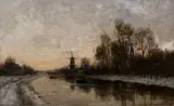 Frederik Jacobus Du Chattel, winter, Frederik Jacobus van Rossum du Chattel (1856 -1917), olieverf op linnen, wintergezicht langs de Vecht 80x50cm