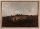 Fedor v. Kregten, schapen, Fedor van Kregten (1871 - 1937 Den Haag), olieverf op linnen, herder met schapen 100x70cm