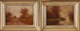 2 Schilderijen, H. ten Cate, 1900, olieverf op paneel, 2 landschappen met figuren 10x14cm