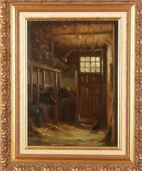 E. Rabbers, koeien in stal, Rabbers (1875-1967), olieverf op doek, koeien in stal 24,5x34cm