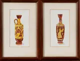 2 Aquarellen H.K., vazen, 80, aquarel op papier, twee vazen Griekenland 9x16,5cm