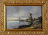 F. Berg, polderlandschap, 1920, olieverf op linnen, polderlandschap met molens 60x40cm