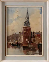Amsterdam by Jan Kelderman, Jan Kelderman 20e eeuw, olieverf op linnen, Amsterdam 30x40cm, offered Apr 2011