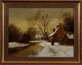 A. van de Burg, winter, 1920, olieverf op paneel, wintergezicht bij avond 42x33cm