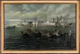 Onduidelijk gesigneerd (J.L, havengezicht, 1930, olieverf op linnen, havengezicht Rotterdam 140x90cm