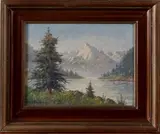P. Lehmann, berglandschap met rivier, Lehmann (Duitsland of Zwitserland) midden 20e eeuw, olieverf op paneel, berglandschap met rivier 30x40cm