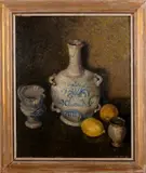 M. van Ingen, stilleven, M. van Ingen, olieverf op paneel, stilleven met kruiken en citroenen 40x50cm
