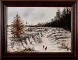R. v.d. Watering, wintergezicht met fazanten, Watering 20e eeuw, olieverf op linnen, wintergezicht met fazanten 50x78cm