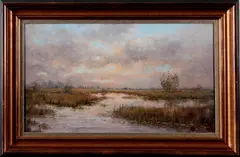 Albert Wessels, landschap, Albert Wessels (1938 - ), olieverf op linnen, landschap in Twente 60x80cm