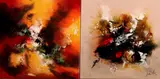 2x J. Ziller, abstract, 2x Joachim Ziller 20e eeuw Duitsland, olieverf op linnen, abstracte composities 40x40cm