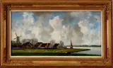Louis Willem van Soest (1867 Ned, dorpsgezicht, Indië - 1948 Den Haag), olieverf op linnen, gezicht op een dorp in polderlandschap 61x30cm