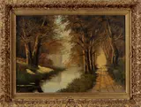 J. v. Stal, bosgezicht, Stal, olieverf op linnen, bosgezicht 50x70cm