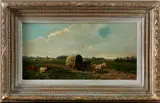 Alberto Sicco Hempenius, landschap, Gesigneerd Alberto Sicco Hempenius, olieverf op paneel, landschap met boer en vee 30x62cm