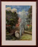 G. Brand, aquarel, Brand 1987, aquarel op papier, parkgezicht 30x40cm