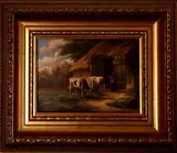 J. Meder, koeien in landschap, Meder, olieverf op paneel 20e eeuw, boer met koeien, 14x19cm