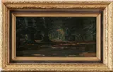 van Wijngaerdt, bosgezicht, van Wijngaerdt (waarschijnlijk vroeg werk van Piet van Wijngaerdt), olieverf op linnen, bosgezicht 25x50cm
