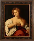 Ongesigneerd eind 19e eeuw, damesportret, Ongesigneerd eind 19e eeuw, olieverf op linnen, damesportret (Rubens-stijl) in prachtige Franse lijst 57x78cm
