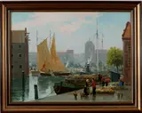 Van der Wiel, havengezicht, Van der Wiel (waarschijnlijk Marinus Antonius), olieverf op linnen, havengezicht 60x80cm
