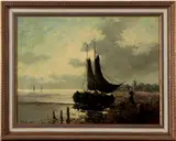 P. Polderman, zeegezicht, Polderman (Den Haag 1933 - ), olieverf op linnen, zeegezicht 60x80cm