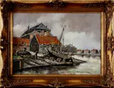 Hendrikus Cornelis Kranenburg, vissersdorp, Hendrikus Cornelis Kranenburg (Amsterdam 1917 - ), olieverf op linnen, vissersdorp 50x70cm