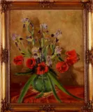 J. Klinkert, stilleven, Klinkert, olieverf op linnen, stilleven met bloemen 40x50cm