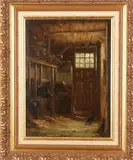 E. Rabbers, koeien in stal, Rabbers (1875-1967), olieverf op doek, koeien in stal 24,5x34cm