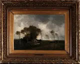 Jozef Neuhuys, landschap met boerderij, Joseph Hendrikus Neuhuys (1841-1889 Warmond), olieverf op paneel, landschap met boerderij, 41x56cm