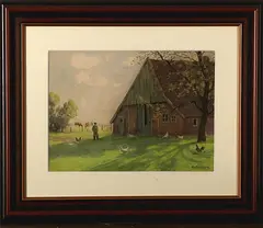 E. Rabbers, boerenschuur, Rabbers (1875-1967), aquarel, boerenschuur 31x22,5cm