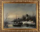 G. Nijland, winterlandschap met molen, Nijland, olieverf op paneel, winterlandschap met molen, 60x80cm