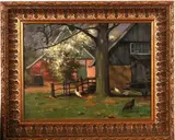 E. Rabbers, boerenerf, Rabbers (1875-1967), olieverf op doek, boerenerf 34x26cm