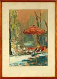 terras met parasol by Ond. gesig. aquarel, terras met parasol 22x32cm, Ond. gesig. aquarel, terras met parasol 22x32cm, offered Jan 2010