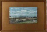 Johan Adolph Rust, aquarel, Johan Adolph Rust (1828-1915), aquarel op papier, landschap met dorp