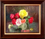 M.C. Kooseman Schakel, bloemen in vaas, Kooseman Schakel(1894-1939 Amsterdam), olieverf op linnen, bloemstilleven. bloemen in vaas 40x50cm