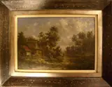 A.J. van Prooyen, landschap, Albert Jurardus van Prooyen (Groningen 1834 - 1898 Amsterdam), olieverf op paneel, romatisch landschap met figuren