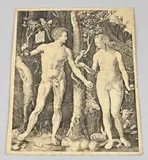 Antieke gravure Albrecht Dürer, 1504, Adam & Eva, Antieke gravure Albrecht Dürer, 1504