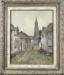 Jan Knikker, Dorpsgezicht, Olieverf op linnen