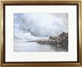 Hermanus Koekkoek the Younger, Hollands havengezicht, Gouache op papier
