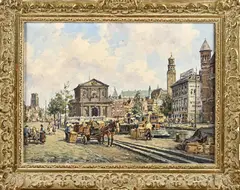 Hendrik Schaap, Stadsgezicht Delftse poort Rotterdam, Olieverf op linnen