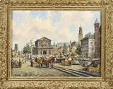 Hendrik Schaap, Stadsgezicht Delftse poort Rotterdam, Olieverf op linnen