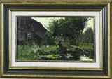 Jac. C. Jongsma, Landschap met Drentse boerderij, Olieverf op linnen
